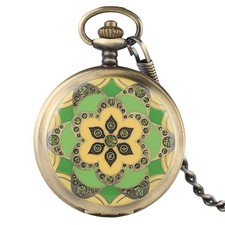 Vintage Style Flower Roman Numerals Mechanical Hand Wind Pocket Watch Chain Gift