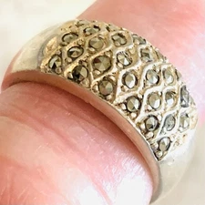 VTG Silver Band Ring Art Deco Style Dome Marcasite Sterling 925 LC Sz 7.75