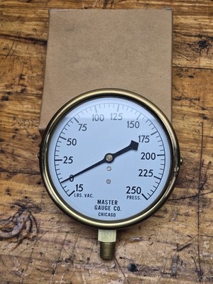 Brass Vacuum Pressure Gauge 15-250psi Master Gauge Co. USA NEW