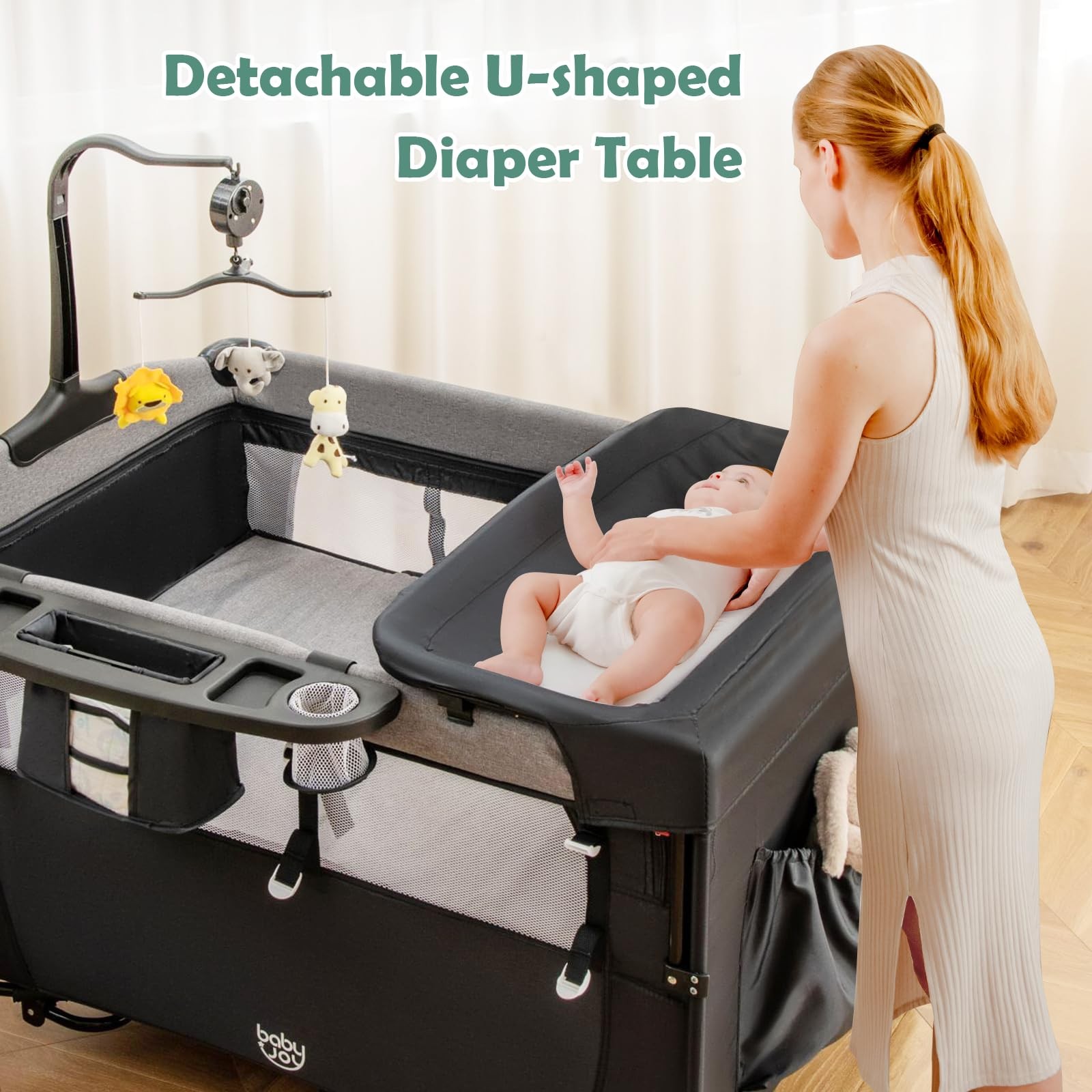 5-in-1 Pack and Play, Baby Bedside Sleeper with Bassinet, Multifunction Bedsi...