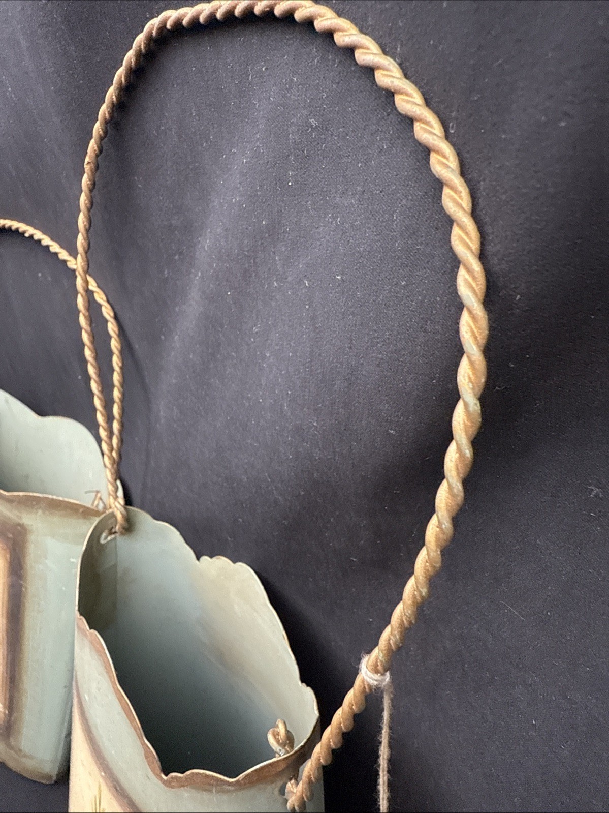 Wall Pocket Planters Sage & GOLD METAL PLANTER French Garden BASKET DECOR Pair!