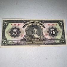 1961 Mexico 5 Pesos  - Very Nice Circ Collector Banknote Serie LR A448488 Exc