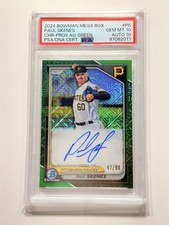 🔥PAUL SKENES PSA/DNA 10 💎💎BOWMAN CHROME MEGABOX  GREEN REFRACTOR AUTO RC /99