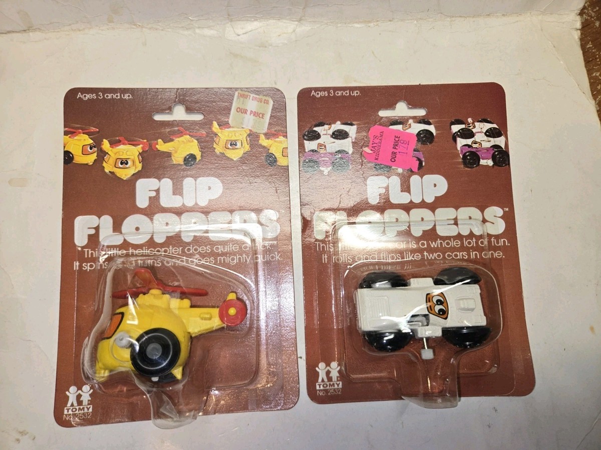 2 Vintage 70s Mint On Card Tomy Wind-Up Flip Floppers Toys,Race