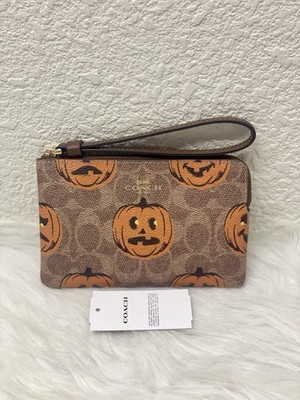NWT Coach Corner Zip Wristlet In Signature Canvas With Halloween
