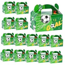 Soccer Party Favor Boxes, 16 Pack Treat Boxes with Soccer Ball Design, Green