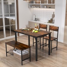 Dining Table Set Kitchen Table with 2 Chairs & a Bench-Grey 4-Piece