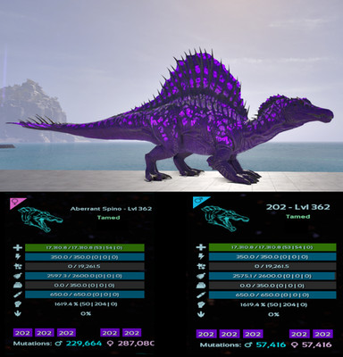 Aberrant Spino ID202 Top Stat ARK Survival Ascended ASA PVE Adult Clones