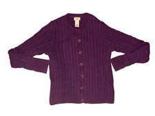 L.L.Bean Women  s Cable Knit Button Cardigan Sweater Purple Medium 100 Cotton
