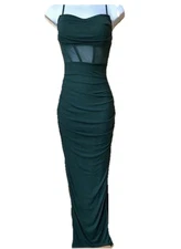 Windsor Formal Column Dress Hunter Green Size XS Corset Sheer Panels