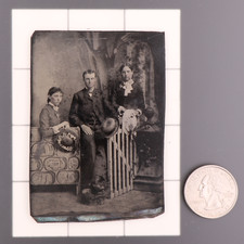 Antique CDV 6th Plate Tintype Victorian Family or Group of a Man  2 Women 1285