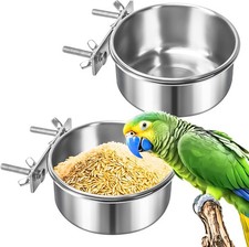 MotBach 2 Pack Bird Feeding Bowls Cups Parrot Food Water 2 Pack, Silver