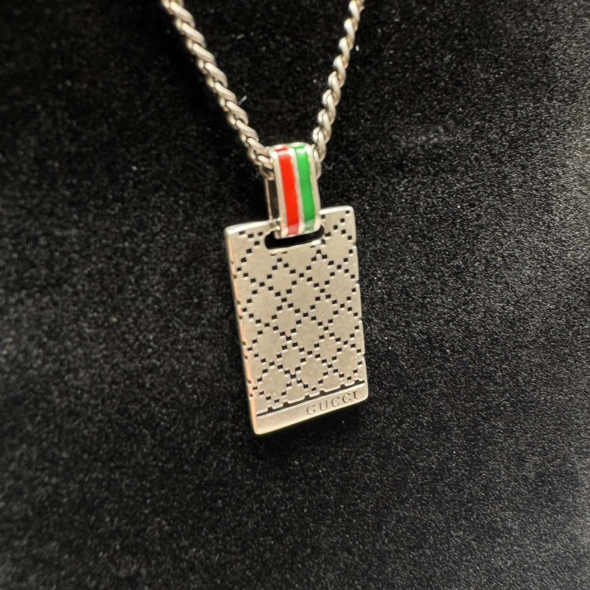 GUCCI GG Bee Dog Tag Pendant Necklace - Silver Pendant 728265 men