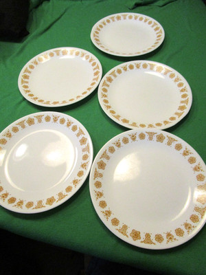 5 Vintage Corelle by Corning BUTTERFLY GOLD Luncheon Lunch Plates 8 1/2''