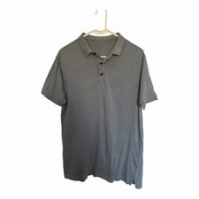 AllSaints Men's Medium Polo Shirt Blue Gray Short Sleeve Embroidered Logo