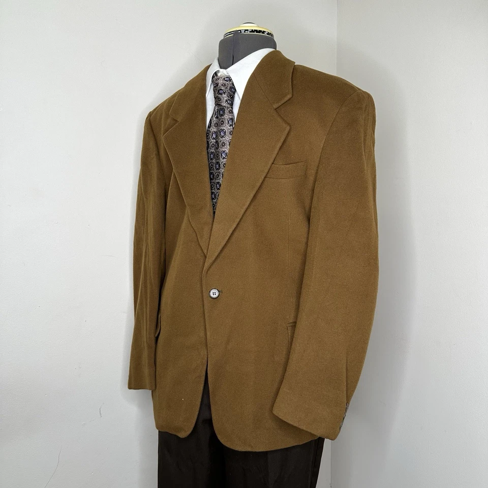 Mens 41R Cashmere Blazer Tweed Brown 1 Button Large 45" Sport Coat Suit Jacket - Image 4 of 4