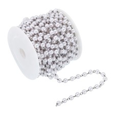 5m/16 Feet Faux Pearl Beading Chain, 5mm Brass Chain Link Style 1, Dark Silver