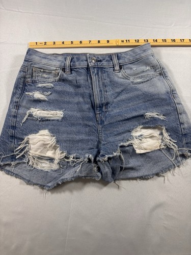 American Eagle Stretch Mom Shorts Size 2 Distressed High Rise Denim Holes School - Picture 2 of 9