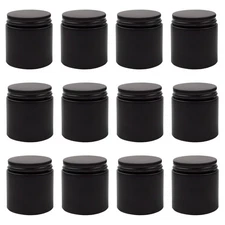 Cornucopia 4oz Black Coated Glass Jars 12-Pack Cosmetic Jars with Black Metal...