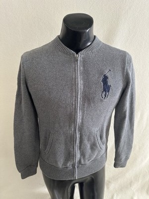Polo Ralph Lauren Cardigan Sweater Boy s XL 18-20 Gray Full Zip Big Pony 3 Logo
