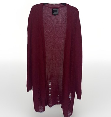 Lily & Lottie Distressed Burgundy Open Cardigan Size Small Boutique Chic Boho