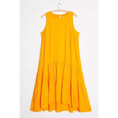 Anthropologie Maeve Women Large Marigold Yellow Orange Marlene Tiered Maxi Dress