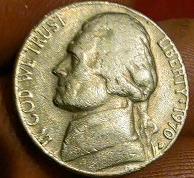 1970 D Mint Nickle Error On (Five Cent), S In Pluribus,  And Rim DoublingReverse
