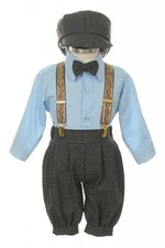 Boys Toddler Knickers Baby Vintage Outfit Set Formal Overall Suit 5 Pcs Set Hat