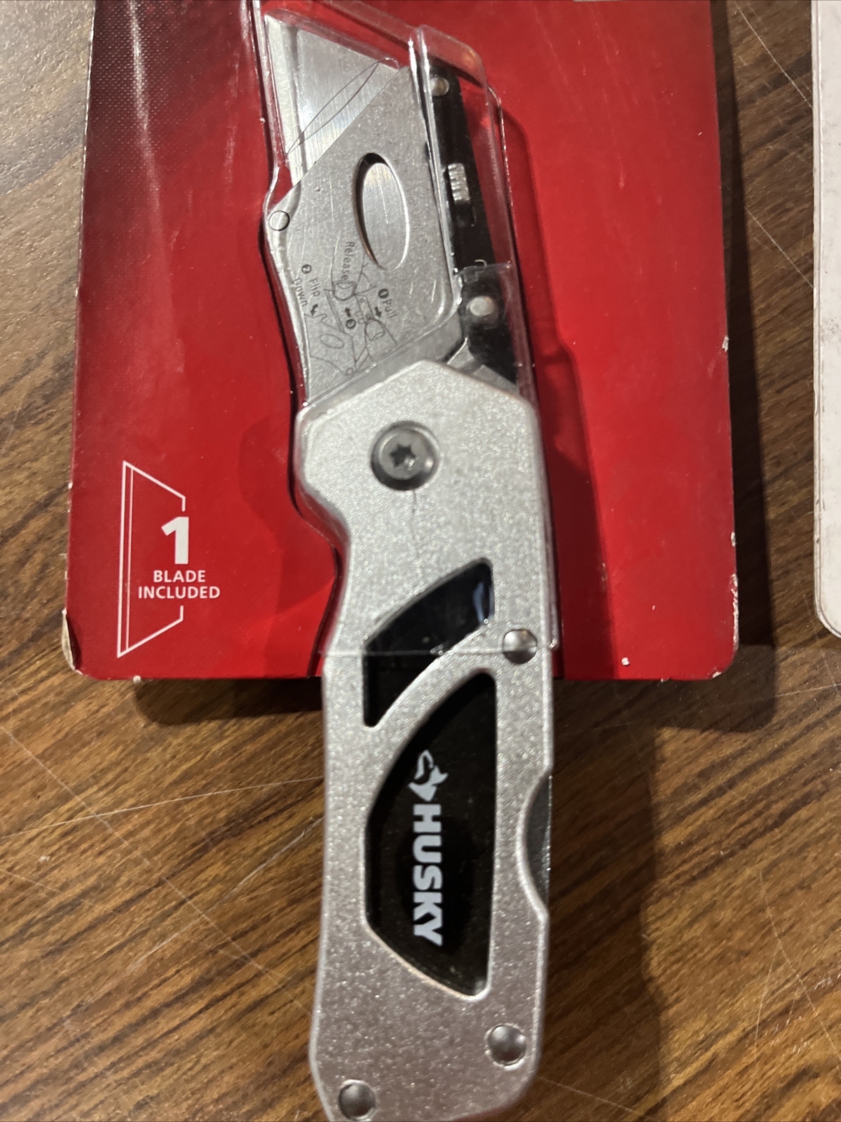 Husky Folding Lock-Back Utility Knife Silver and  Black Recessd. ( Lot of 2 )