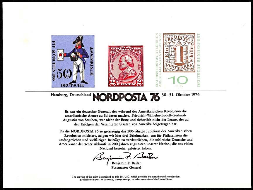 切手76 USA 1976 USPS Souvenir Card - NORDPOSTA'76, Hamburg # PS-24