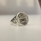 Custom Silver Signet Ring with Family Crest - Engraved Coat of Arms Jewelry