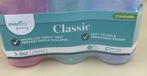 Evenflo Classic 8 OZ Pack de 3 biberones estándar sin BPA nuevos en paquete - Imagen 2 de 3
