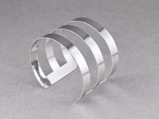 Silver cuff bracelet 3-line smooth metal bangle cuff 2" wide shiny bracelet