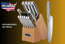 Premium 15PCS Acacia Knife Set - High Carbon Stainless Steel Kitchen Block Set