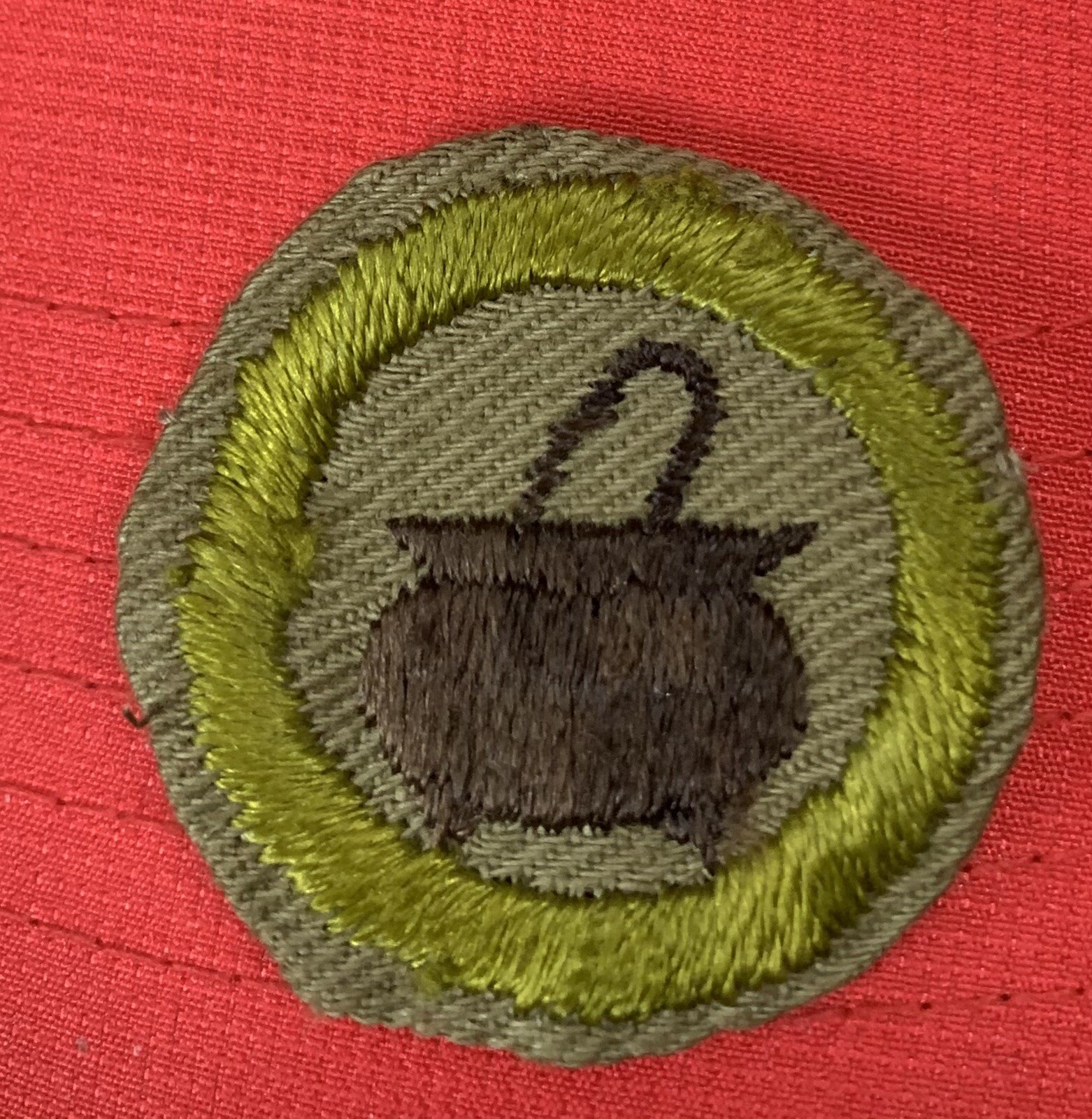 COOKING MERIT BADGE TYPE E, KHAKI, NARROW CRIMPED 19471960 BSA SCOUTS