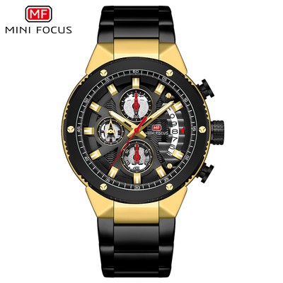 MINI FOCUS Men's Chronograph Multifunction Calendar Luminous Quartz Wristwatch