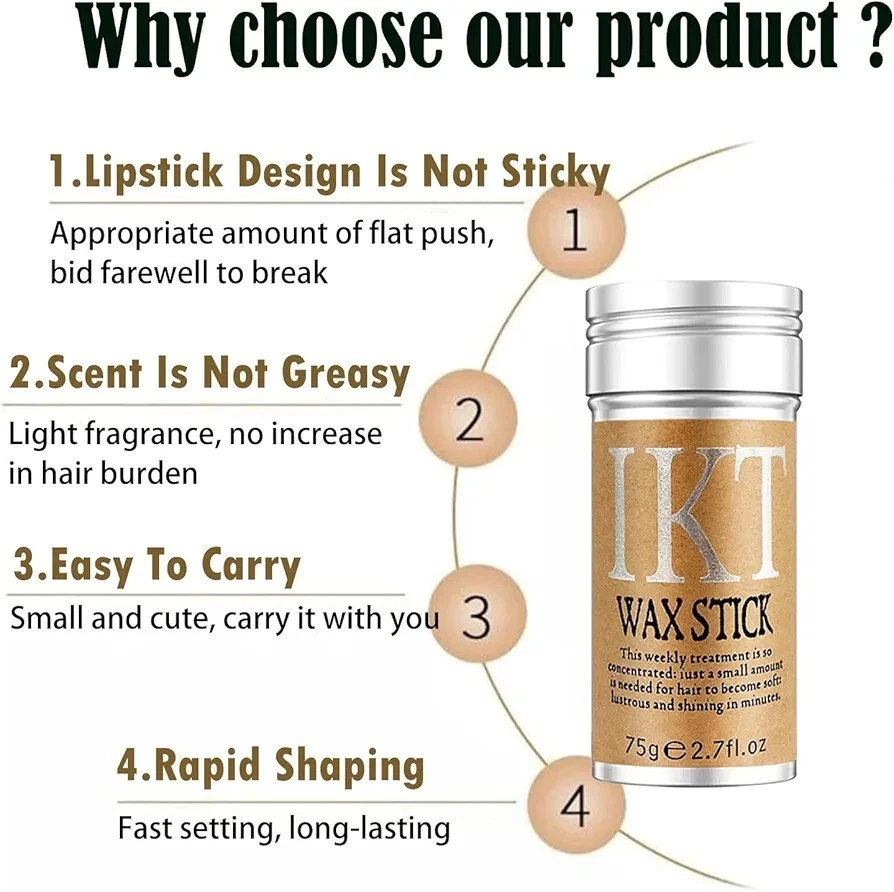 Hair Wax Stick, Long-Lasting Styling Wax Stick, Wax Stick Hair Accessories... - Image 3 of 4