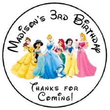 PRINCESSES PERSONALIZED CUSTOM THANK YOU SEALS LABELS STICKERS PARTY FAVOR