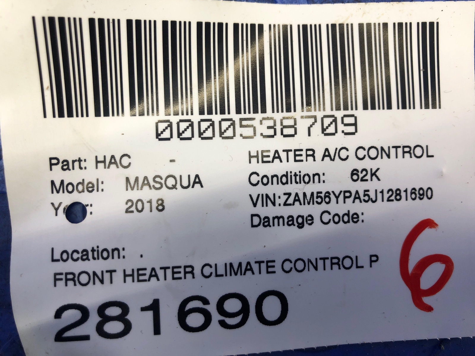 2017-2021 MASERATI QUATTROPORTE OEM FRONT HEATER CLIMATE CONTROL PANEL ASSEMBLY