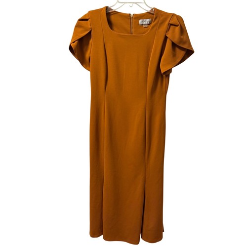 Marc New York Brown Midi Dress W/ Pleated Puff Sleeves size 8 Dress