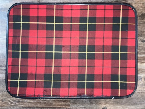 Vintage 1950’s Red/Black/Yellow Plaid Zip Front Suitcase & Travel Bag - Picture 10 of 10