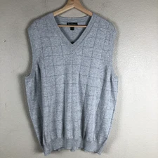 Norm Thompson Sweater Vest Mens XL Grey 100% Cotton V Neck Pullover Classic Golf