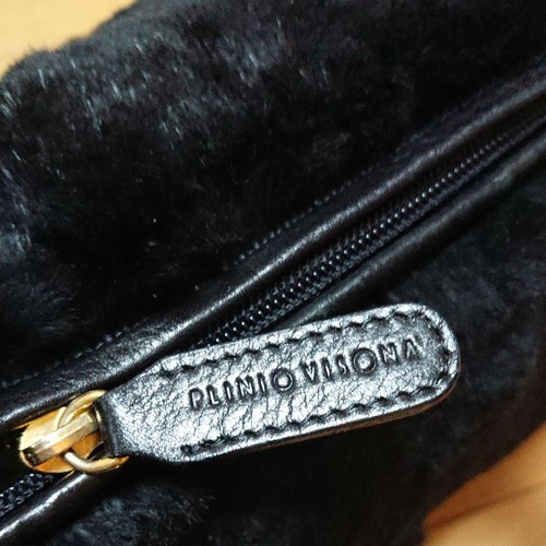PLINIO VISONA Fur Bag Handbag Black Women Inner Pocket Zipper Tote Bag - Picture 4 of 7