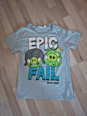 H&M T-Shirt Gr. 170 Angry Birds Blau  Kurzarm Jungen Kinder Epic Fail Videospiel