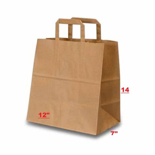  Brown paper bag 12"x7"x14" Kraft bag with handle For Restaurants take out  - Afbeelding 1 van 3