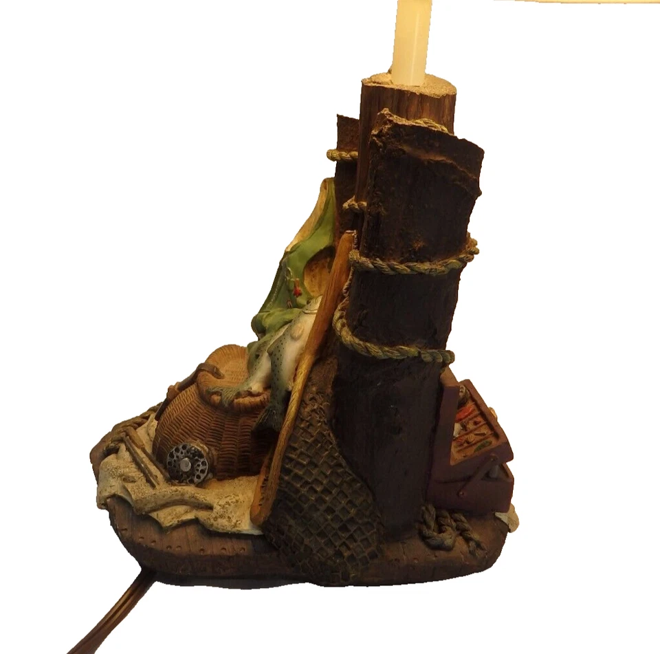 Винтажная настольная лампа для рыбалки 15 дюймов деревенский природный декор - БЫВШАЯ В УПОТРЕБЛЕНИИ/ПРОТЕСТИРОВАННАЯ - Изображение 2 из 4