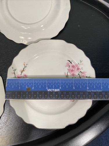 W.S. George Bread Plates White Lido Peach Blossom Pink Flower Cherry VTG Set 4 - Picture 5 of 8