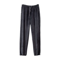 Men's Plush Pajama Pants Drawstring Elastic Waist Pockets Warm Long Lounge Pants
