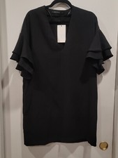 NWT Zara Woman Black Shift Dress w/ Ruffle Sleeves  Size Large