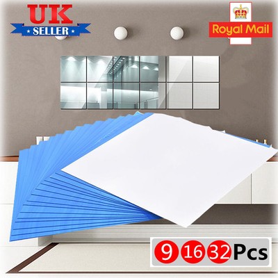 9 16 32pcs Mirror Tile Wall Sticker Square Self Adhesive Stick On Bathroom 0 1mm Ebay